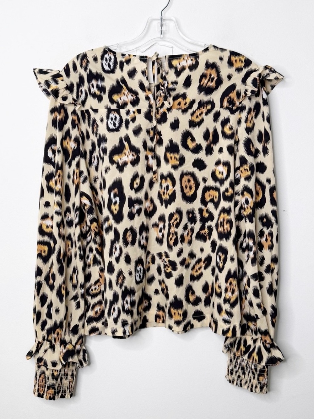 ENGLISH FACTORY Animal Print Ruffle Shoulder Long-Sleeve Top Blouse Sz. Medium - Picture 4 of 4